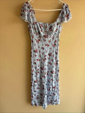 wild fable Light Blue Maxi Dress with Red Rose Print